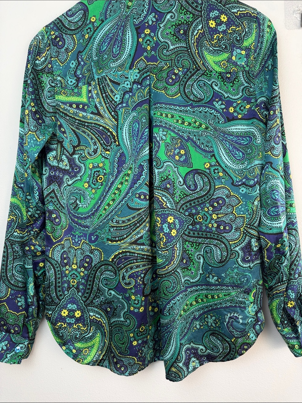 L’Agence Tyler Silk Blouse Deep Lagoon Paisley Bandana Button Up Long Sleeve XST - Picture 11 of 16